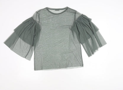 Zara Trafaluc Women's Green Mesh Top with Flared Sleeves S