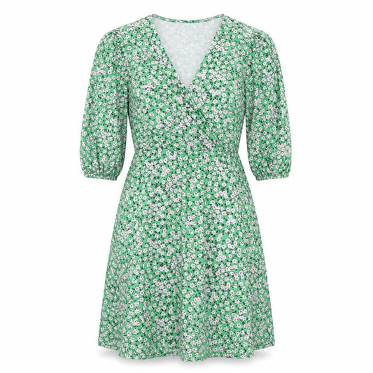 Front view of ASOS DESIGN Women's Green Floral Wrap Dress, size 12