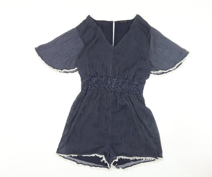 Cotton On Women's Blue Striped Romper M Flutter Sleeve
