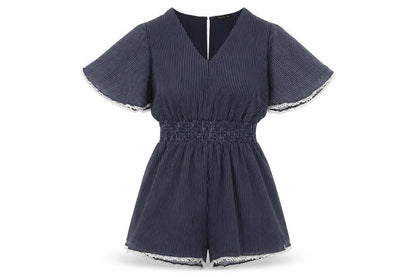 Cotton On Women's Blue Striped Romper M Flutter Sleeve