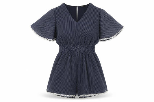 Cotton On Women's Blue Striped Romper M Flutter Sleeve