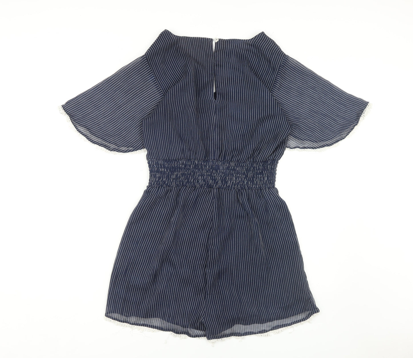 Cotton On Women's Blue Striped Romper M Flutter Sleeve
