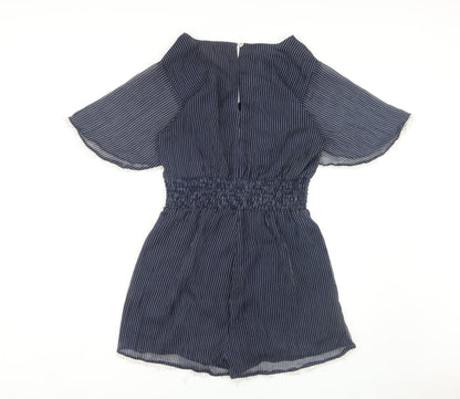 Cotton On Women's Blue Striped Romper M Flutter Sleeve