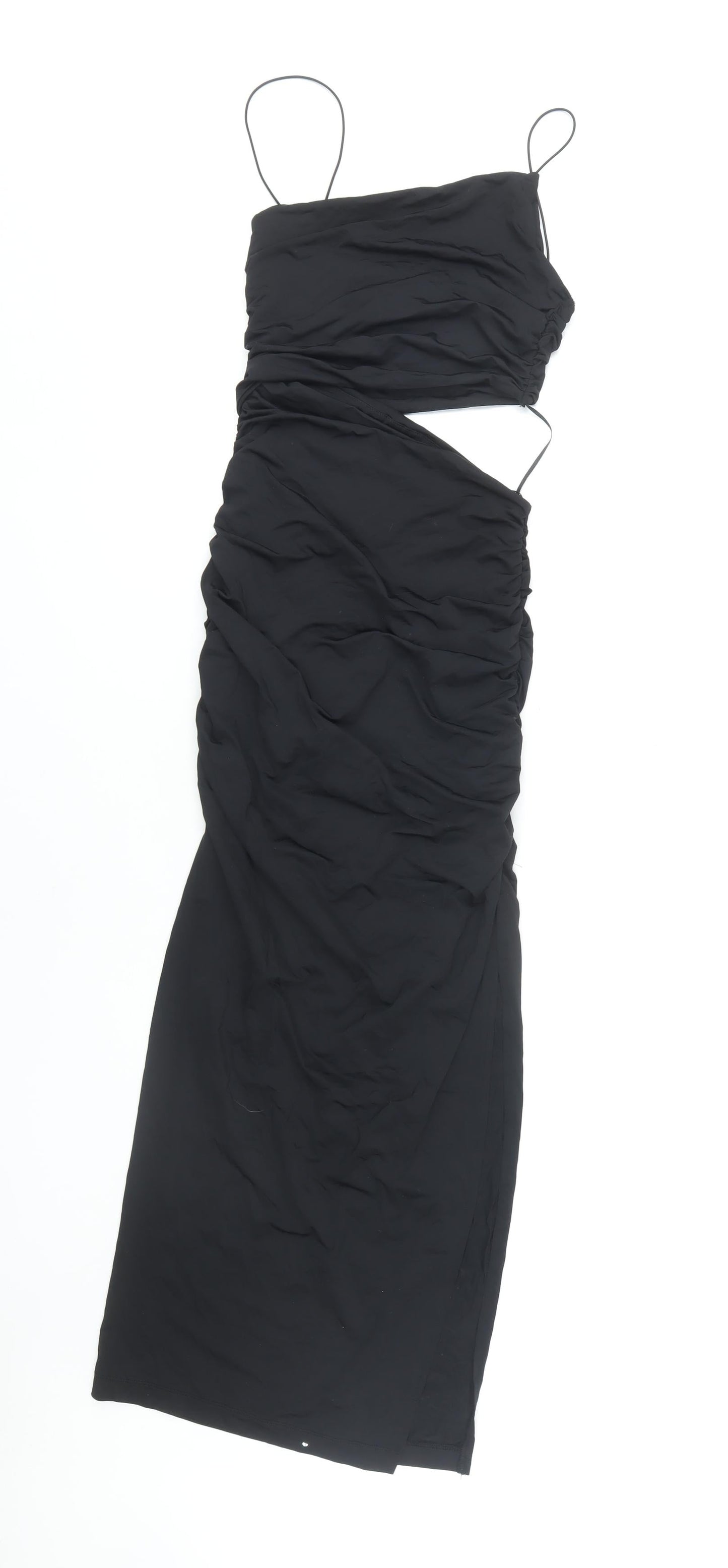 Zara Women's Black Sleeveless Ruched Midi Dress
