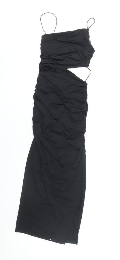 Zara Women's Black Sleeveless Ruched Midi Dress