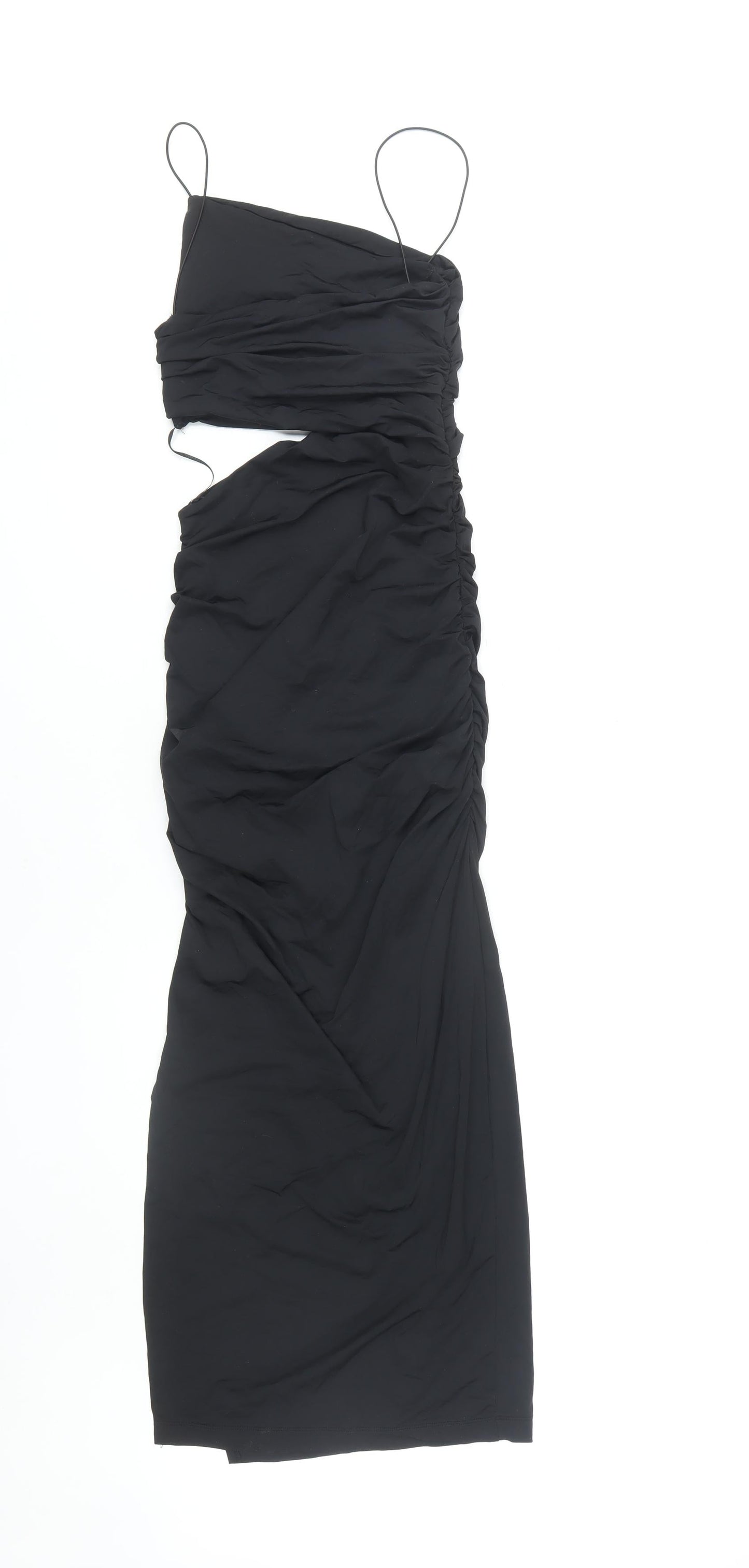 Zara Women's Black Sleeveless Ruched Midi Dress