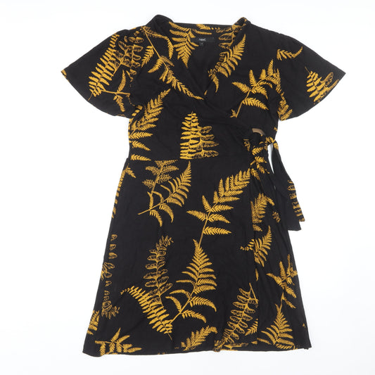 Next Women's Black Floral V-Neck Dress Size 12