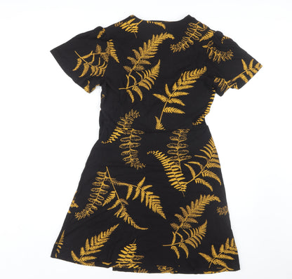 Next Women's Black Floral V-Neck Dress Size 12
