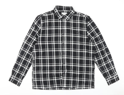 Topman Men's Black Plaid Button-Up Shirt, Size L