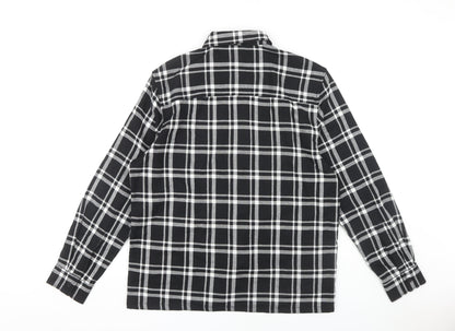 Topman Men's Black Plaid Button-Up Shirt, Size L