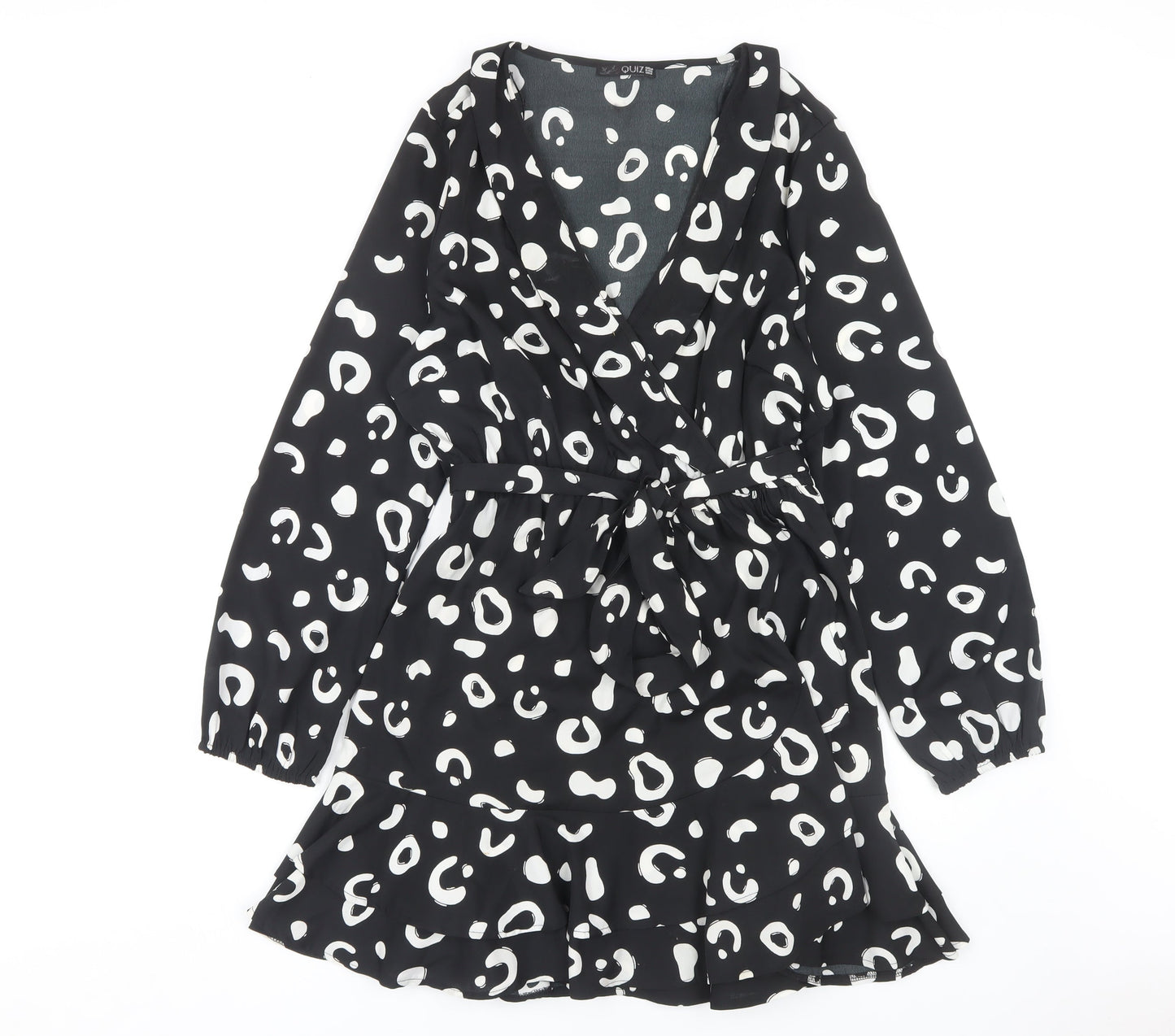 Quiz Women's Black Animal Print Wrap Dress Size 12