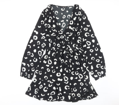 Quiz Women's Black Animal Print Wrap Dress Size 12