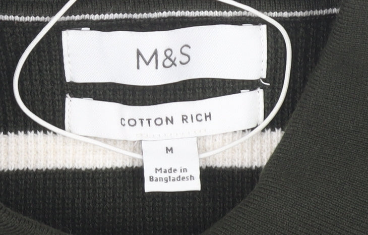 Marks and Spencer Men’s Green Striped Polo Shirt M