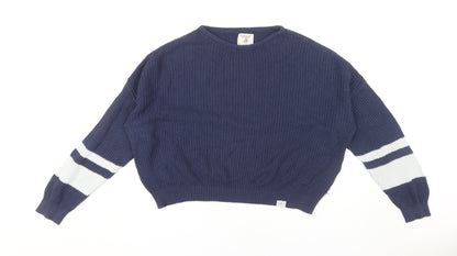 Pull & Bear Women's Blue Striped Pullover Jumper S
