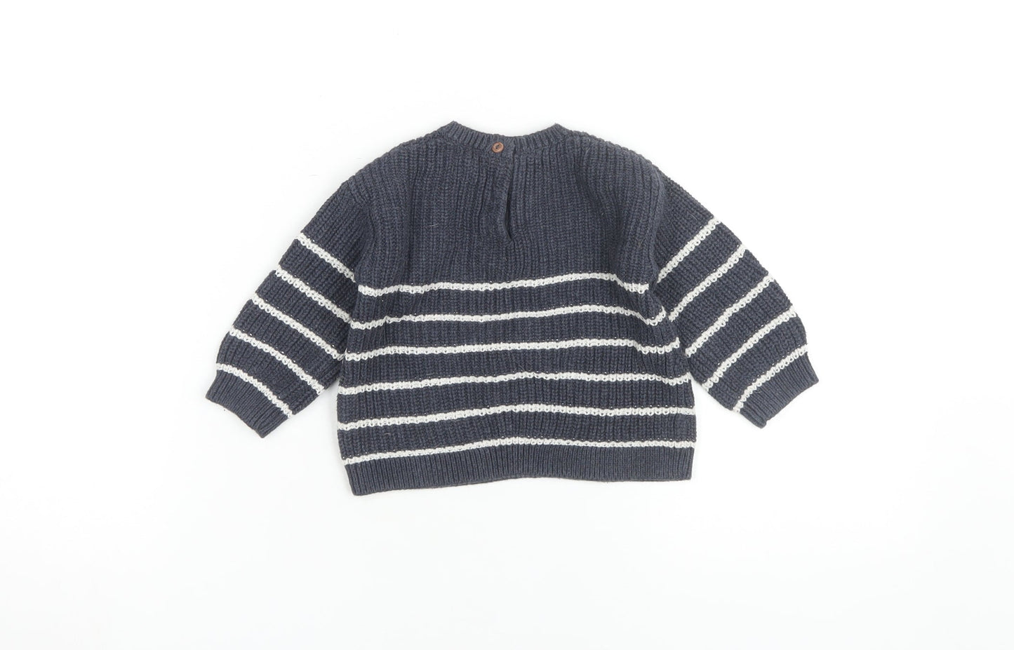 H&M Unisex Striped Pullover Jumper, Grey/White, 6-9 Months