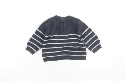 H&M Unisex Striped Pullover Jumper, Grey/White, 6-9 Months