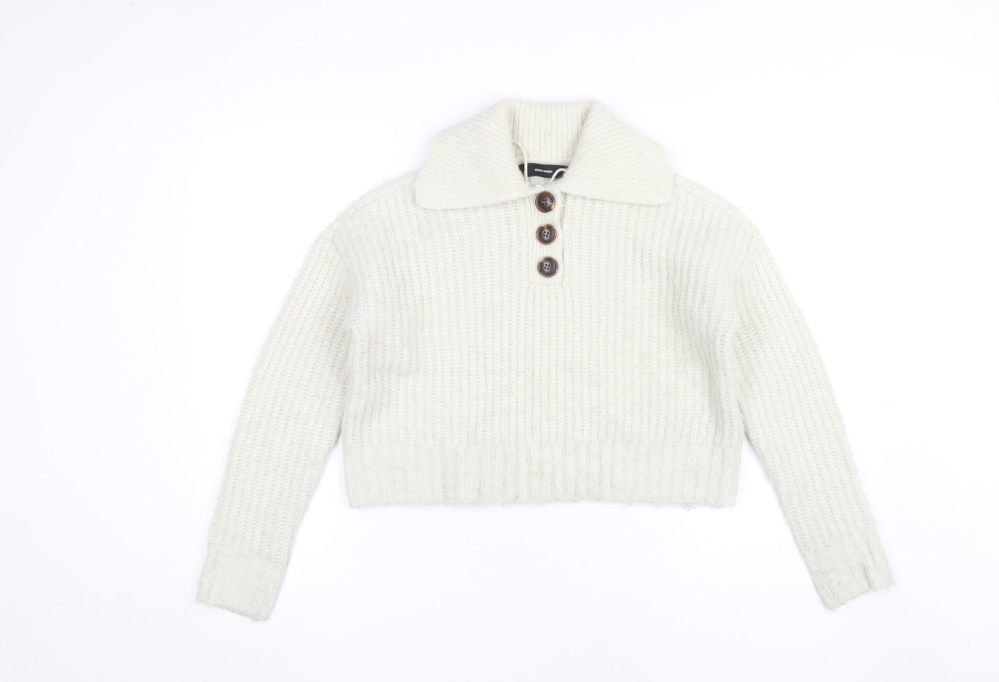 Womens UK Size XS VERO MODA Ivory Henley Jumper