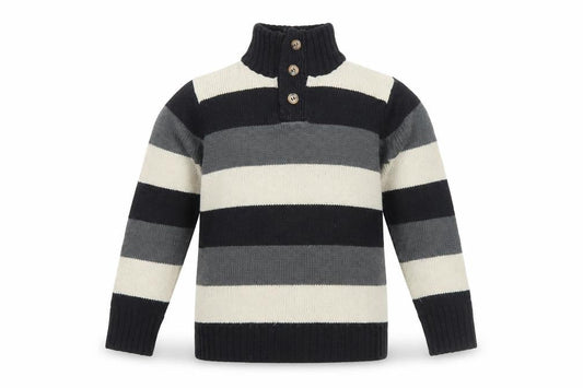 Okaïdi Boys Striped Henley Jumper, Black/Grey/Beige, 4 Years