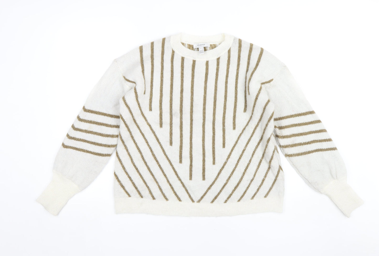 b.young Women's White Striped Pullover Jumper, L