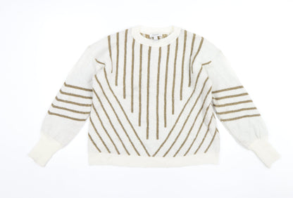 b.young Women's White Striped Pullover Jumper, L