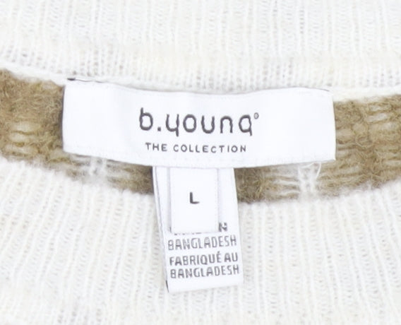 b.young Women's White Striped Pullover Jumper, L