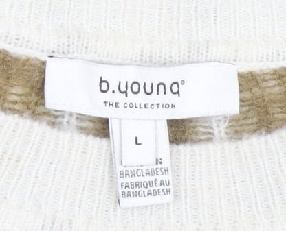 b.young Women's White Striped Pullover Jumper, L