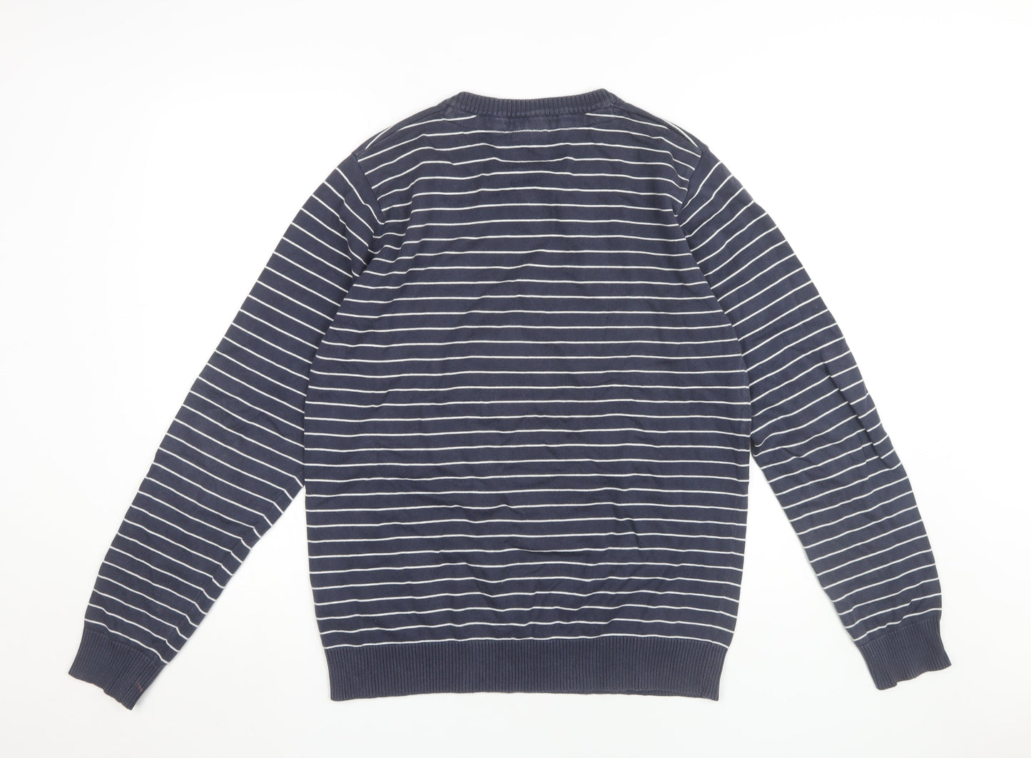 Jack & Jones Men's Blue Striped V-Neck Pullover, L