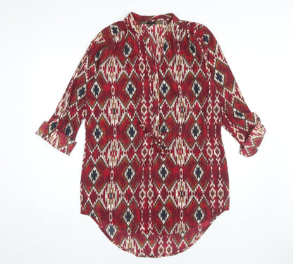 Next Women's Red Geometric 3/4 Sleeve Blouson Dress