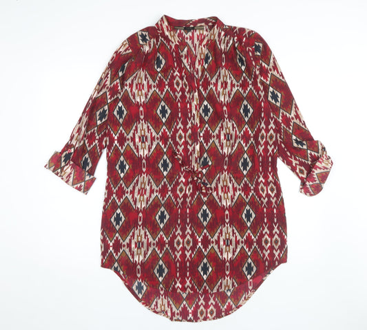 Next Women's Red Geometric 3/4 Sleeve Blouson Dress