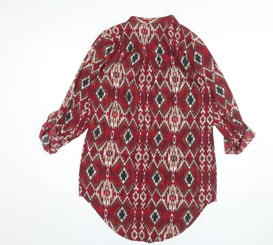 Next Women's Red Geometric 3/4 Sleeve Blouson Dress