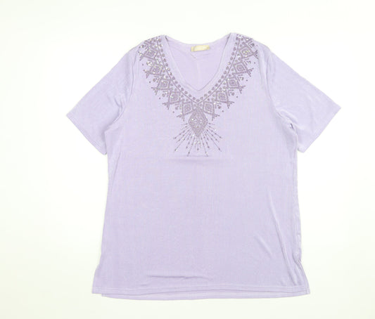 Daxon Women's Purple Beaded Sequin V-Neck Top, Size 18