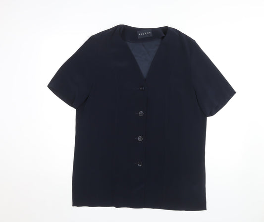 Alexon Women's Blue Button-Up Blouse Size 14 Classic Fit