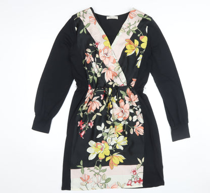 Oasis Women's Black Floral V-Neck Dress Size M