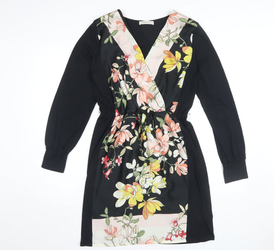 Oasis Women's Black Floral V-Neck Dress Size M