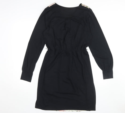 Oasis Women's Black Floral V-Neck Dress Size M