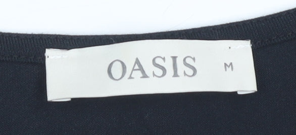 Oasis Women's Black Floral V-Neck Dress Size M