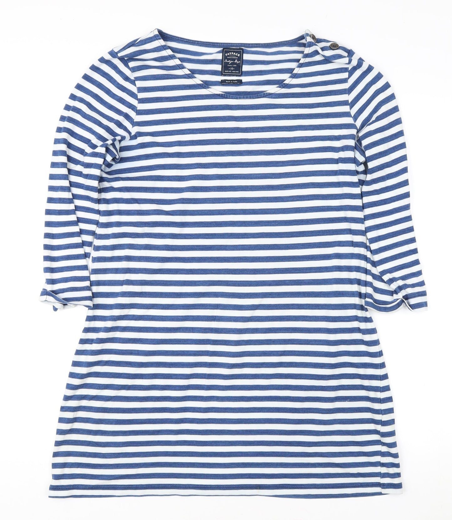FatFace Women's Blue Striped 3/4 Sleeve T-Shirt Size 10