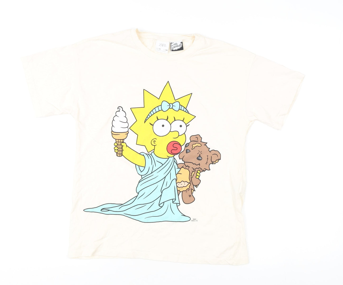Teens UK Size 10 Zara Beige Basic T-Shirt