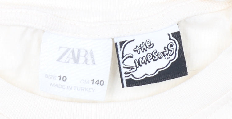 Teens UK Size 10 Zara Beige Basic T-Shirt