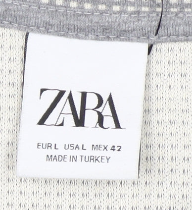 Zara Men's Grey Check T-Shirt Size L Crew Neck