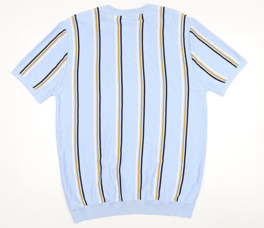 Next Men's XL Blue Striped Cotton Pullover Jumper
