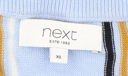 Next Men's XL Blue Striped Cotton Pullover Jumper