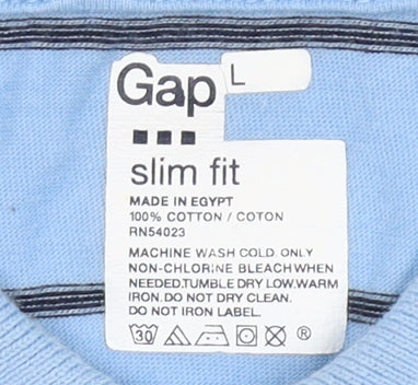 Gap Men's Blue Striped Slim Fit Polo, Size L