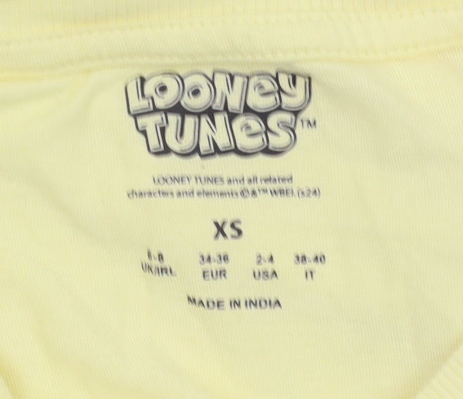 Womens UK Size XS Looney Tunes Yellow Basic T-Shirt