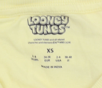 Womens UK Size XS Looney Tunes Yellow Basic T-Shirt