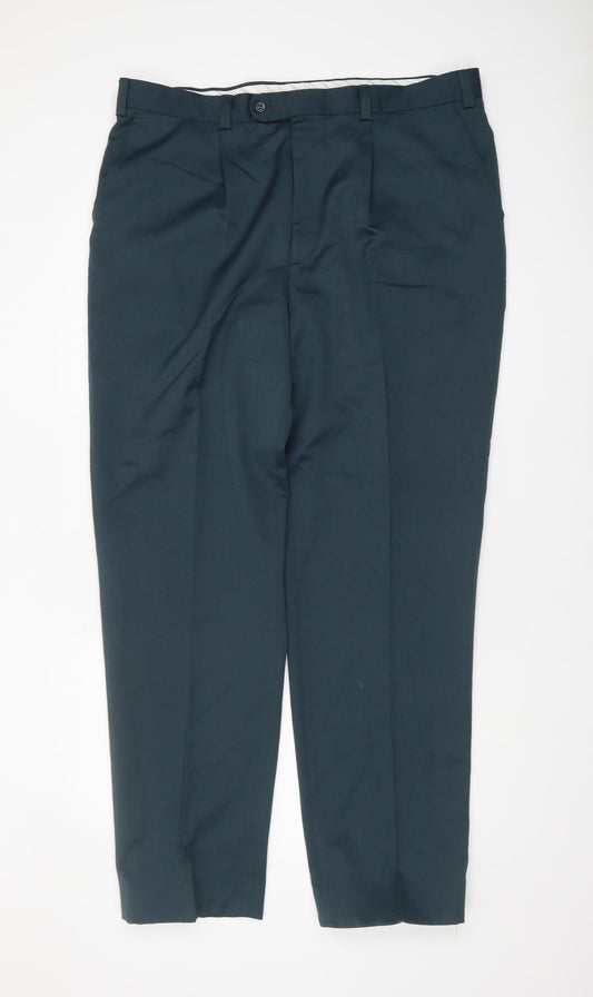 Oakman Men's Green L Trousers Pleated Front