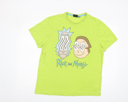 Rick and Morty Men's Green XL Cartoon T-Shirt