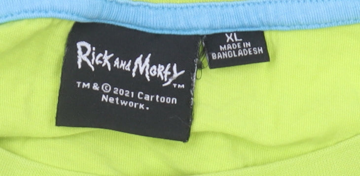 Rick and Morty Men's Green XL Cartoon T-Shirt