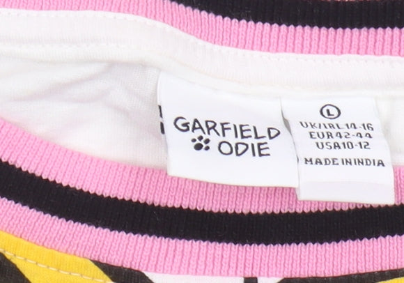 Garfield Odie Women's L T-Shirt Multicolour Ringer Top