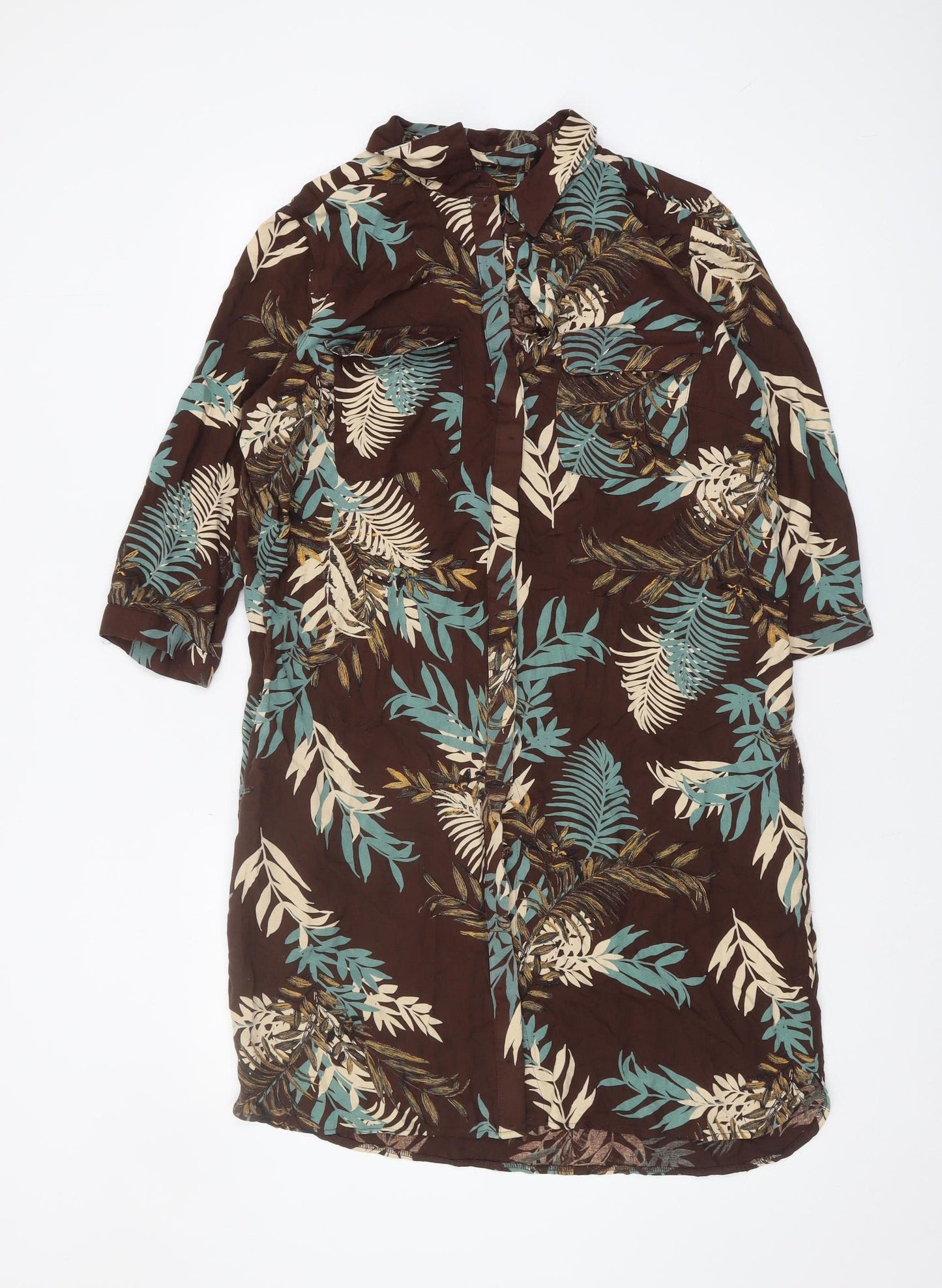 Next Women's Brown Floral Shirt Dress Size 14